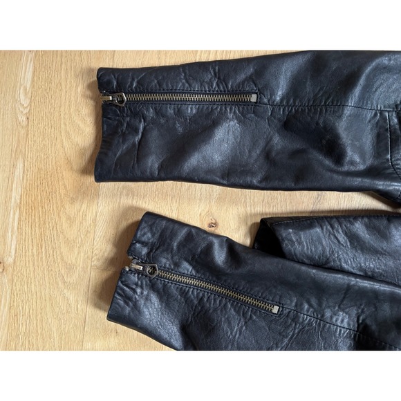 Madewell Womens Black Washed Leather Motorcycle Jacket Medium Edgy Moto Grunge - Picture 11 of 13